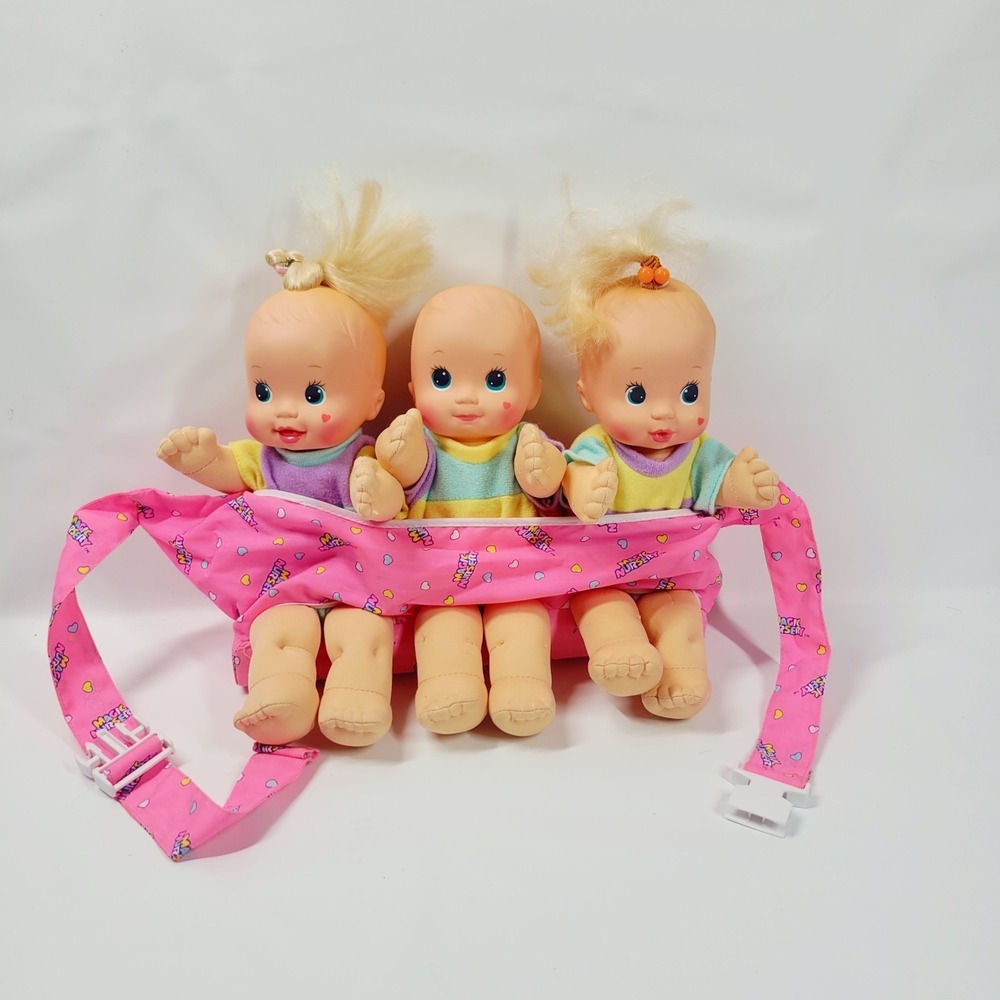 Vintage 1992 Magic Nursery Fuss n Giggle Baby Doll Triplets WORKS